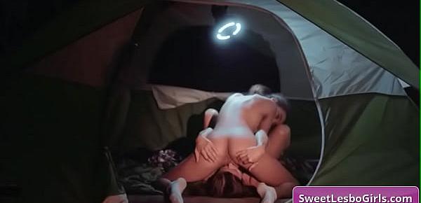  Sensual natural busty lesbian teens Gianna Dior, Shyla Jennings make out while camping at night